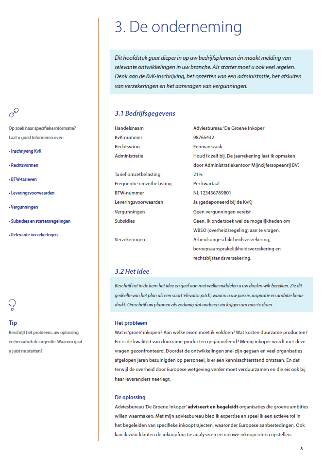 Voorbeeld ondernemingsplan ZZP - De onderneming