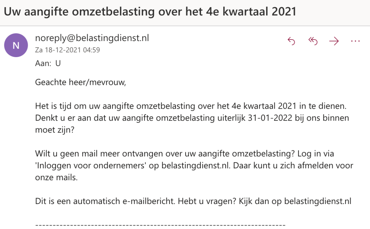 aangifte omzetbelasting mail Belastingdienst aangifte omzetbelasting mail Belastingdienst screenshot
