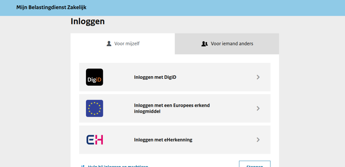Inlogscherm Omzetbelasting Inlogscherm Omzetbelasting