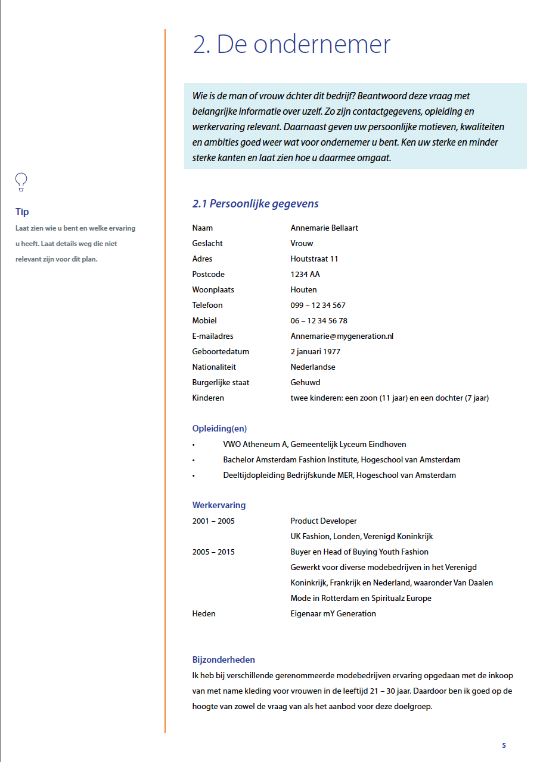 Voorbeeld van een business plan